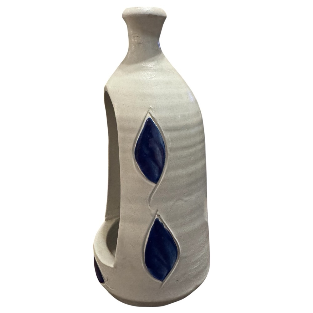 Williamsburg Pottery Grey and Cobalt Blue Salt Glazed Bottle Candle Holder - Picture 2 of 6